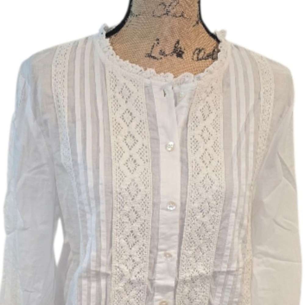 Calypso St. Barth White Lace Detail Women's Long Sleeve Top Size Large NEW - Picture 5 of 7